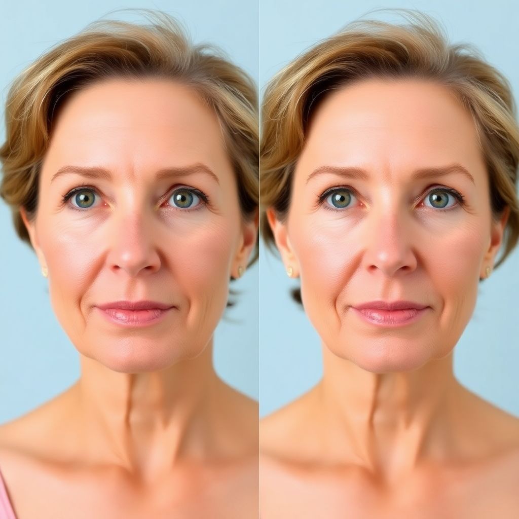 Jawline before and after a HIFU facelift
