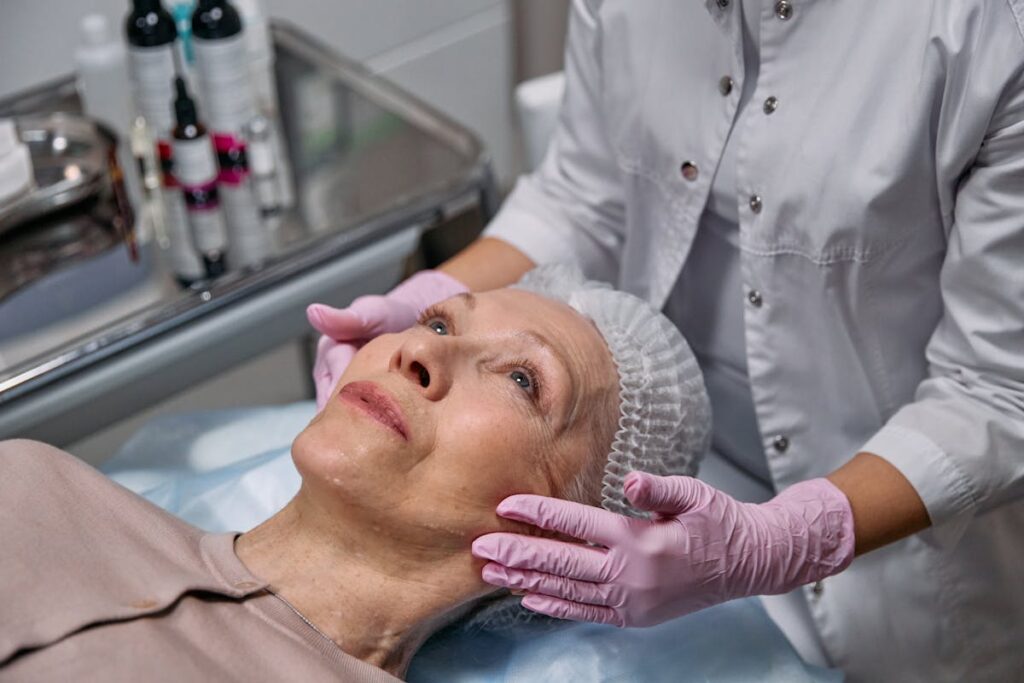 Plasma fibroblast treatment in progress at the studio