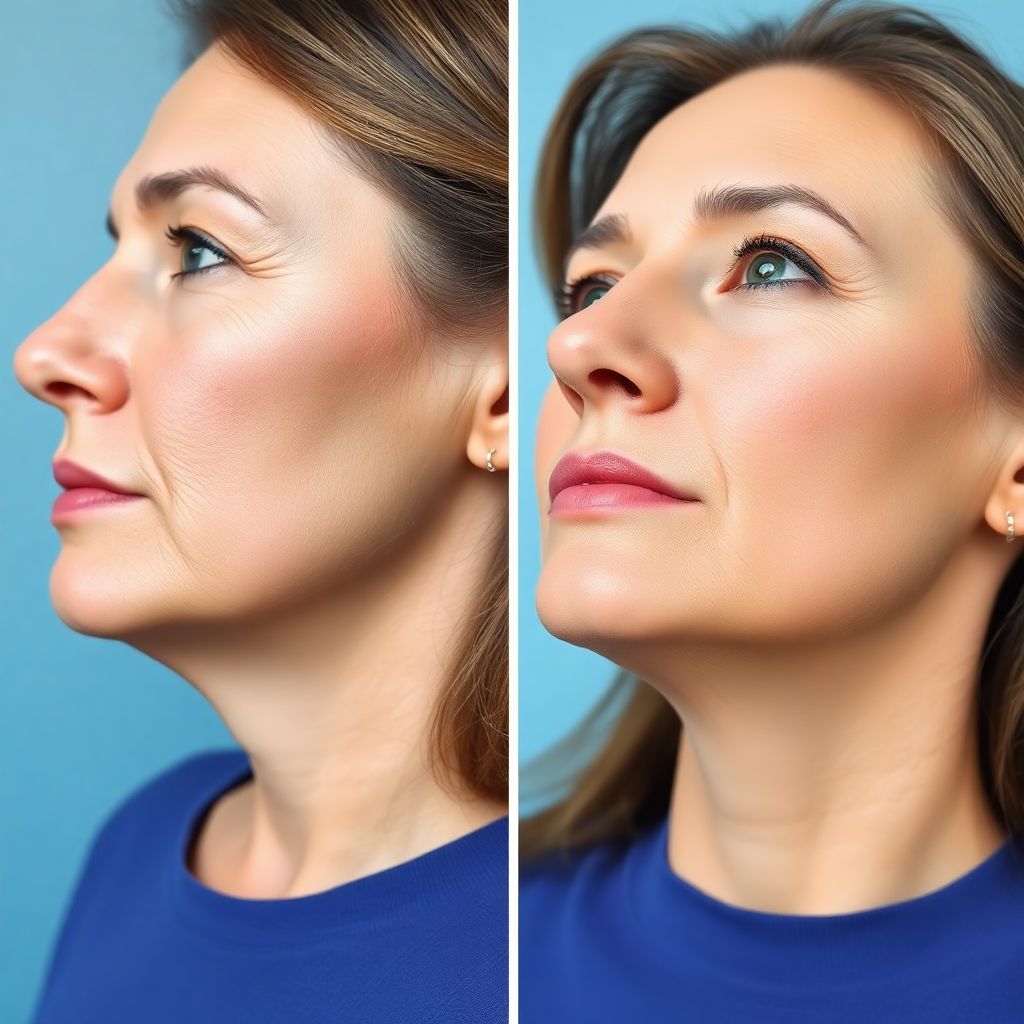 Neck before and after a plasma fibroblast neck lift