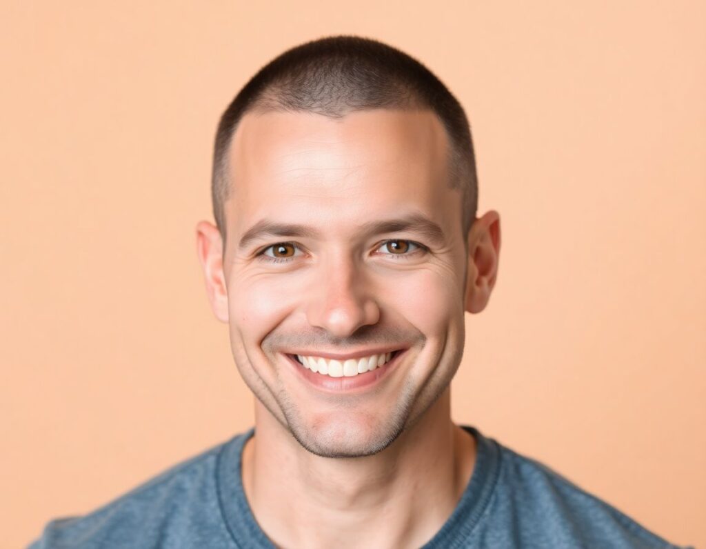 Man with a natural buzz-cut look after scalp micropigmentation